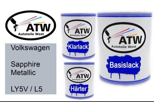 Volkswagen, Sapphire Metallic, LY5V / L5: 1L Lackdose + 1L Klarlack + 500ml Härter - Set, von ATW Autoteile West.